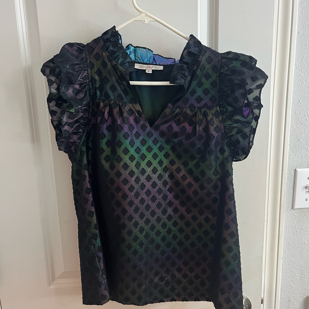 Joy Joy Black and Purple Geometric Blouse